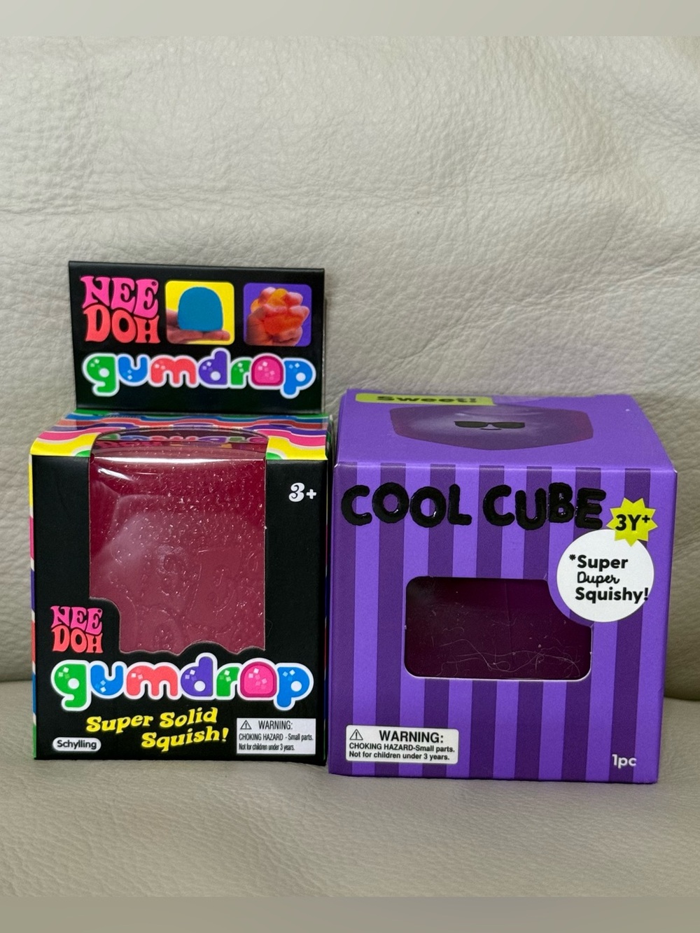 NEW Pink Needoh Gumdrop & Purple J’adore Cool Cube Super Solid Squishy Fidget